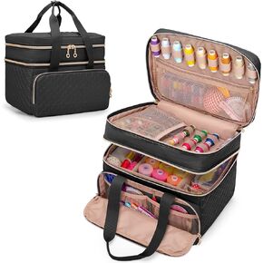 YARWO Double-Layer Sewing Supplies Organizer with 5 Customized Dividers, Portable Sewing Accessories Storage Bag with Multi Pockets for Sewing Kits and Tools, Black (Bag ONLY)