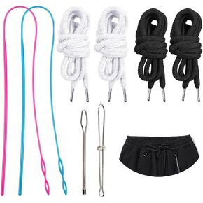 Drawstring Cords Replacement Drawstrings with Easy Threaders, Ideal for Sweatpants, Shorts, Pants, Jackets, and Coats (Black&White)