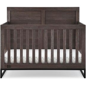 Simmons Kids Foundry 6-in-1 Convertible Baby Crib, Rustic Grey with Matte Black + Quiet Nights Breathable Crib Mattress with Removable/Machine Washable Cover (Bundle)