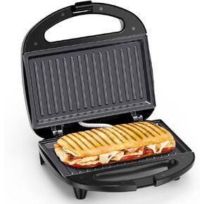 ABS07 Sandwich Maker, 2 Slice Grilled Cheese Maker with Non-stick Flat Plates, Indicator Lights, Cool Touch Handle, Easy to Clean and Store, 750 W