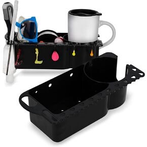 7Penn Boat Cup Holder Jon Boat Accessories - 2 Pack Boat Caddy Organizer Fishing Tool Holder - Draining Accessory Holder for Bass Boat Cabin - Black Kayak Cubby for Phone, Drink, Lure and More