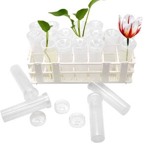 21 Pack 60ml Large Floral Water Tubes with Rack Holder Flower Vials Water Container for Flower Arrangements, Milkweed Cuttings