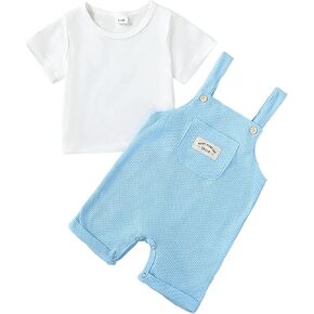 ZOEREA Toddler Baby Boys Clothes Summer Outfit Stripe T-Shirt and Shortall Romper Set Cute Jumpsuit Solid Color 6M-3T