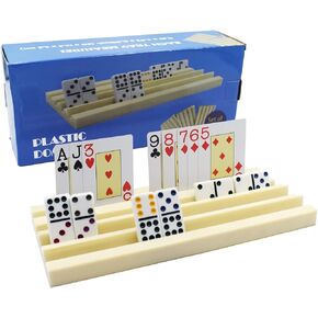 Yuanhe Plastic Domino Card Holders - Dominoes Tile Stand Organizer and Playing Card Game Racks/Trays, Set of 4