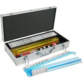 NEW! - American Mahjong Set - 166 White Tiles (All-in-One Rack/Pushers), Silver Aluminum Case - Large Classic Mah Jongg Game Set