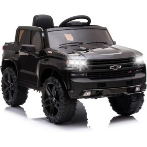 12V Licensed Chevrolet Silverado GMC Ride on Car,Battery Powered Electric Vehicle Jeep,Ride On Truck w/Remote Control, MP3/Bluetooth, Spring Suspension, LED Light (Black) in Kuwait