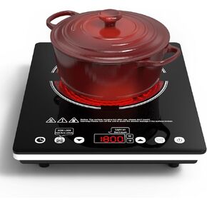 Electric Cooktop, 1800W Single Burner Electric Stove 110v Countertop Hot Plates Electric Plug in, Touch Control, Child Lock, 9 Power Levels Low Noise, 4 Hour-Timer Infrared Cooktop