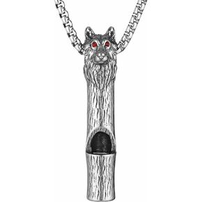 HZMAN Whistle Emergency Necklace for Adults Boys Retro Gothic Wolf Whistle Necklaces Outdoor Survival for Dog Training Camping Hiking Boating Hunting Pendant
