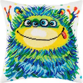 Little Monster. Needlepoint Kit. Throw Pillow 16×16 Inches. Printed Tapestry Canvas, European Quality