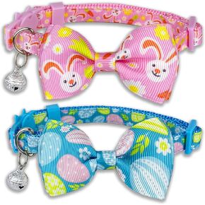 Easter Cat Collar with Bow Tie, Holiday 2 Pack Kitty Kitten Cute Bunny Carrot Collar for Girls and Boys (Bunny peeps)