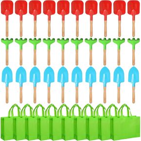 Liliful 40 Pcs Kids Gardening Tools 10 Garden Rake 10 Garden Shovel 10 Garden Trowel 10 Green Tote Bags Metal Garden Tools with Wooden Handle Beach Sandbox Toy for Planting Loosening Digging in Saudi Arabia