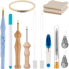 21Pcs Punch Needle Kit with Embroidery Hoop, Monks Cloth, Length-Adjustable Punch Needle Tool,Rug Tufting Kit for Adult Beginner Punch Needle Embroidery, Cross Stitching DIY Craft Decoration