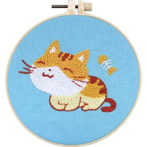 Cotton Thread Punch Needle Embroidery Starter Cute Cat Kits for Beginner Kids Adults Cartoon Rug Hooking Knitted Kit with Full Tool Set for Rug-Punch&Pinch Needle 15×15cm