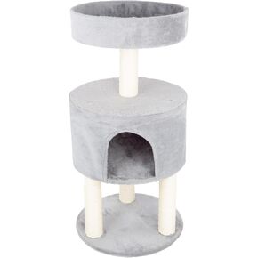 45in Cat Tree with Napping Perches, 2 Story Cat Condo, Cat Scratching Posts, and Hanging Toys - Cat Tower for Indoor Cats by PETMAKER (Gray) in Kuwait