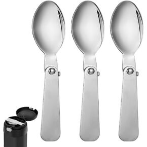 BOXOB 3pcs Stainless Steel Spoons, Folding Spoon Replacement Compatible with Thermos Funtainer 10oz Food Jars Small Foldable Spoons, Dishwasher Safe