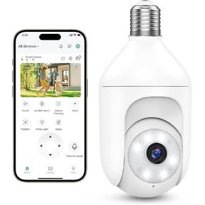 2K Light Bulb Security Cameras Wireless Outdoor Indoor, 2.4GHz WiFi Cameras for Home Security with Spotlight, Color Night Vision, Motion Detection, 2-Way Audio, Audible Alarm, IP65 Waterproof