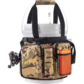 Dr.Fish 5 Gallon Bucket Tool Organizer for Ice Fishing Gear, Adjustable Bucket Fishing Tackle Bag, 6 Pockets 2 Rod Holder Tool Holder Ice Fishing Tackle Gear Bag Storage in Saudi Arabia