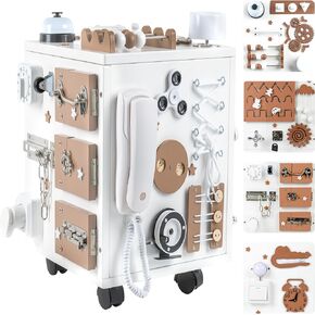 مكعب أنشطة خشبي من بامبيبو للأطفال - كبير جدًا، لوح مونتيسوري مُجمَّع مسبقًا للأطفال الصغار مع 26 نشاطًا حسيًا | لوحة أطفال مشغولة بمساحة تخزين | مكعب أنشطة للأطفال بعمر 3 سنوات فما فوق in Kuwait