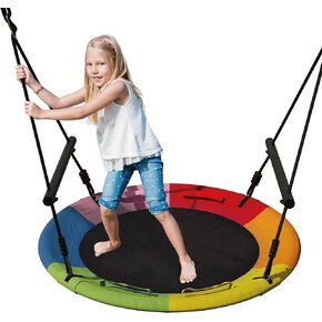 مجموعة أرجوحة شجرة آيداي للأطفال في الهواء الطلق، أرجوحة صحن طائر مقاس 40 بوصة للبالغين أرجوحة دائرية كبيرة لمجموعة أرجوحة مع شريطين للتعليق على شكل شجرة، سعة وزن 800 رطل، برتقالي in Kuwait