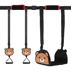 Swing Seat and Hanging Rings, Canvas Hanging Swing Seat with Adjustable Ropes, Secure Children Swing Set, Swinging Chair Rope Pullup Rings, Indoor Doorway Gym Set for Kids, 110 lbs Capacity (Bear)