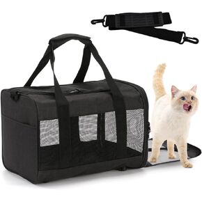 Travel Carrier for Cats,Cat Soft-Sided Carriers Ventilated Breathable Foldable Cat Carrier Soft Airline Approved Dog Carrier for Small Medium Dogs Kitten Puppies Under to 15 Lb(Black)