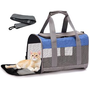 MUYG Cat Carrier Soft,Puppy Carrier for Small Dogs Airline Approved Collapsible Soft-Sided Kitten Travel Carrier Foldable Cats Carrier for Small Medium Cat Dog Puppies Under to 15 Lb(Greyblue)