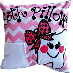 Bunnies and Bows Tooth Fairy Pillow with Tooth Fairy Dust and Poem - Tooth with Bow on Quatrefoil Print (Blue)