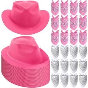 48 Pack Cowboy Hat and Bandana Set, Cowboy Hats for Boys Girls Felt Cowboy Party Hat Cowboy Western Bandanas for Party