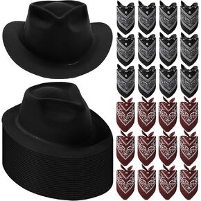 48 Pack Cowboy Hat and Bandana Set, Cowboy Hats for Boys Girls Felt Cowboy Party Hat Cowboy Western Bandanas for Party in Kuwait