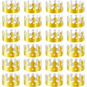Aniann 28 Pack Gold Paper Crown Gold Foil Party Crown Hat Cap for Birthday Celebration Baby Shower Photo Props (2 Styles)