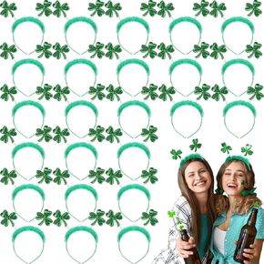 SATINIOR 24 Pcs St. Patrick's Day Headbands with Feathers 9.8 x 7 Inches Green Clover Shamrock Headband Hair Band for Women Girl Celebration Parade Hair Accessories Decoration Party Supplies in Saudi Arabia