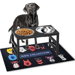 Metal Raised Dog Bowl Stand for Large and Medium Dogs, Stronger Elevated Dog Bowls with Sprill Proof Mat, Dog Food & Water Bowls 10" Tall Dog Feeder (42OZ-Stainless Steel Dog Bowls, Mat-16x24)