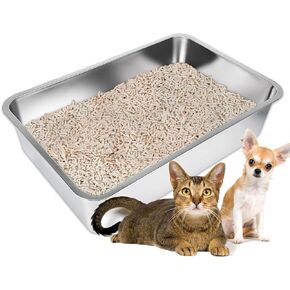 Extra Large Stainless Steel Litter Box for Cat or Rabbit, Large Size Metal Cat Pan with Smooth Surface, Easy to Clean XL(23.5‘’ x 15.6'' x 6'')