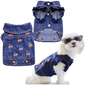SILD Pet Clothes Dog Jeans Jacket Cool Blue Denim Coat Small Medium Dogs Lapel Vests Classic Puppy Hoodies (S, Cherry)