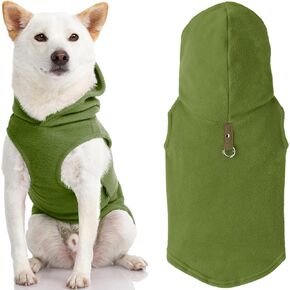 Gooby Fleece Vest Hoodie Dog Sweater - Green, Large - Warm Pullover Dog Hoodie with O-Ring Leash - Winter Hooded Small Dog Sweater - Dog Clothes for Small Dogs Boy or Girl, and Medium Dogs