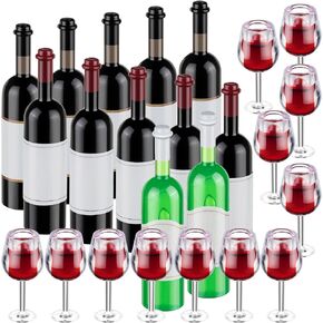 24 Pcs Mini Wine Bottles, 1:12 Scale Miniature Red Wine Bottle, Dollhouse Miniature Bottles, Mini Cocktail Glasses Drink Cups for Dollhouse Kitchen Decoration Accessories
