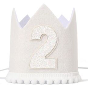 Boho 2th Birthday Celebration Hat - 2th Birthday Crown Hat，Natural Boho Two Birthday Decorations，Best 2th Birthday Accessories, Milky white Colored 2th Birthday Hat, Cake Smash Photo Prop