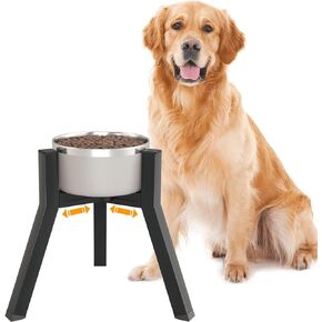 Dog Bowl Stand for Medium LargeDogs, Adjustable Width Elevated Dog Bowls for 7-10.6" Wide Bowls, Raised Dog Food & Water Bowls, 11 inch Tall Single Dog Bowl Holder, Black (Bowl Not Included)