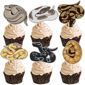 18pcs Glitter Snake Dessert Cupcake Reptile Pet Theme Decor Supplies Boy Girl Man Woman Happy Birthday Party Decorations