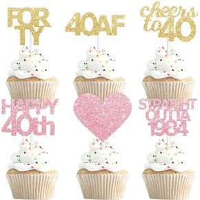 18pcs Gold Pink Glitter Dessert Cupcake Pick for Straight Outta 2008 Cheer to 16 Years Old Theme Decor Supplies Happy 16th Birthday Party Decoration
