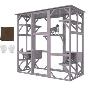 VEVOR 3-Tier Cat Playpen Catio with Wheels, Resting Box, Waterproof Roof, Windows & Doors, Removable Tray