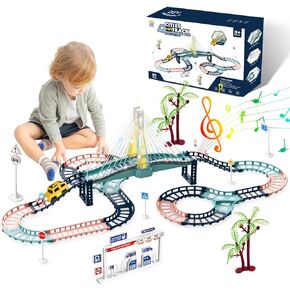 PIXATA Toys Track Set for Toddler, Slot Car Race Track Sets with Sound Light, Electric Car Track Playset 3 4 5 Years Old Kids, Boys and Girls