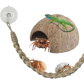 2PCS Hermit Crab Accessories，25.9inx1.58in Reptile Climbing Rope，Natural Coconut Reptile Hideouts，Ermit Crab, Hamster, Chameleon, Tree Frog, Lizard, Gecko Habitat Aquarium Decoration