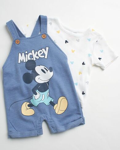 Disney Baby Boys Shorts Set - 2 Piece Spiderman Mickey Mouse Cars Winnie the Pooh Shortall Romper Shirt Short Set (0-3M-24M) in Kuwait