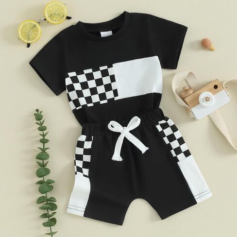 BeQeuewll 4th of July Baby Boy Outfit USA Truck Short Sleeve Shirt Elastic Shorts 2Pcs Toddler Boys Fourth of July Outfits in Saudi Arabia