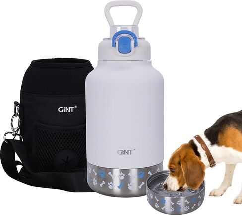 GiNT 37oz / 1.1L Insulated Dog Water Bottle with Carrying Case, Dark Grey in Kuwait