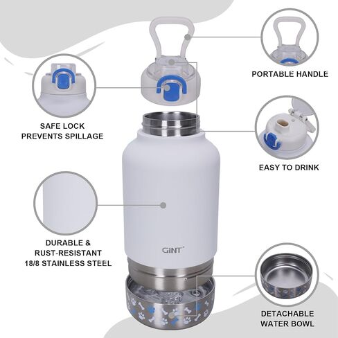 GiNT 37oz / 1.1L Insulated Dog Water Bottle with Carrying Case, Dark Grey in Kuwait