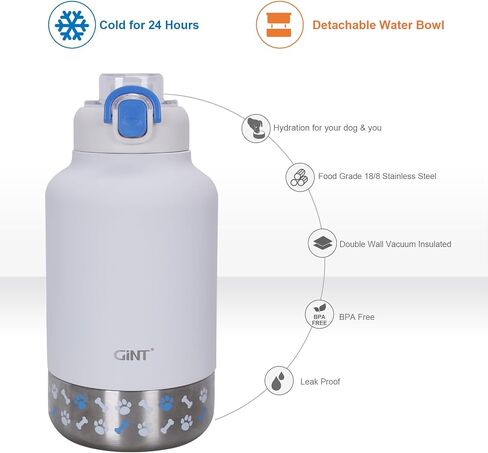 GiNT 37oz / 1.1L Insulated Dog Water Bottle with Carrying Case, Dark Grey in Kuwait