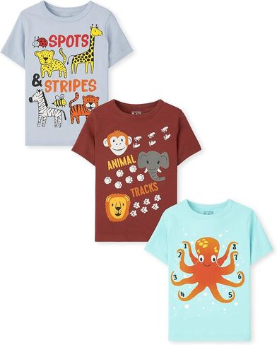 The Children's Place baby boys and Toddler Short Sleeve Graphic T- 3-pack T Shirt, Animal Tracks/ Octopus/ Spots Stripes, 5T US in Saudi Arabia