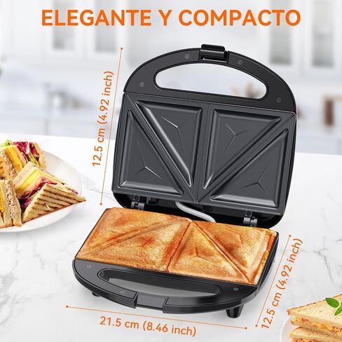 ABS07 Sandwich Maker, 2 Slice Grilled Cheese Maker with Non-stick Flat Plates, Indicator Lights, Cool Touch Handle, Easy to Clean and Store, 750 W in Saudi Arabia